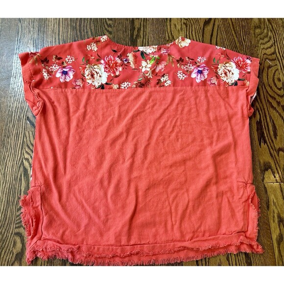 UMGEE Dolman Top Floral Coral Orange Linen Blend Raw Hem Boho‎ Size Small EUC - Picture 6 of 6